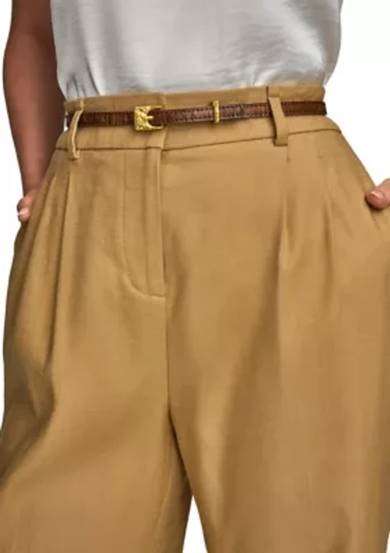 Women's Linen Full Length Wide Leg Pants with Belt