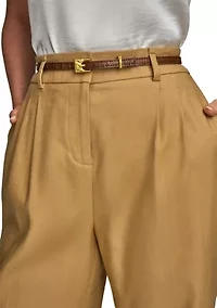 Women's Linen Full Length Wide Leg Pants with Belt