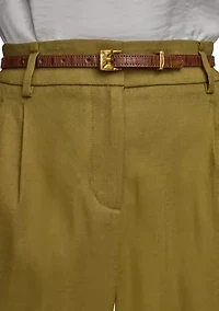 Women's Linen Full Length Wide Leg Pants with Belt