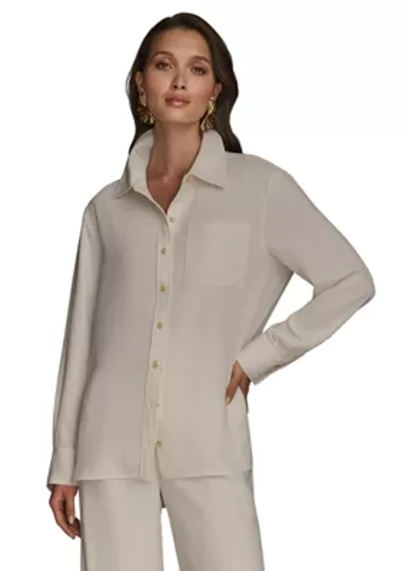 Women's Stripe Collared Button Down Blouse