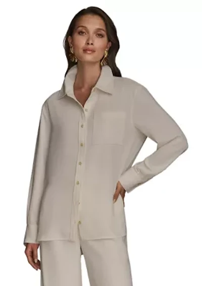 Women's Stripe Collared Button Down Blouse