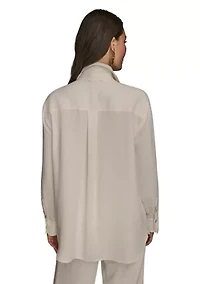 Women's Stripe Collared Button Down Blouse