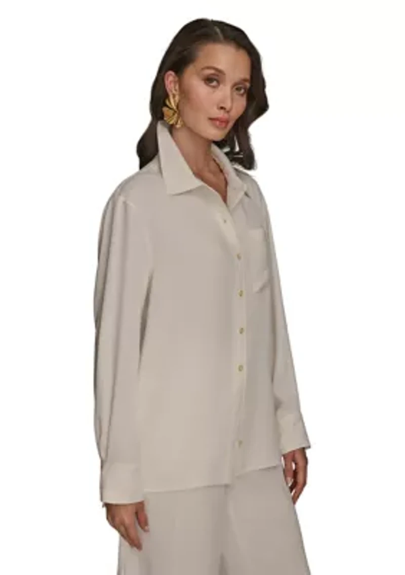 Women's Stripe Collared Button Down Blouse