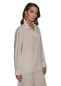 Women's Stripe Collared Button Down Blouse