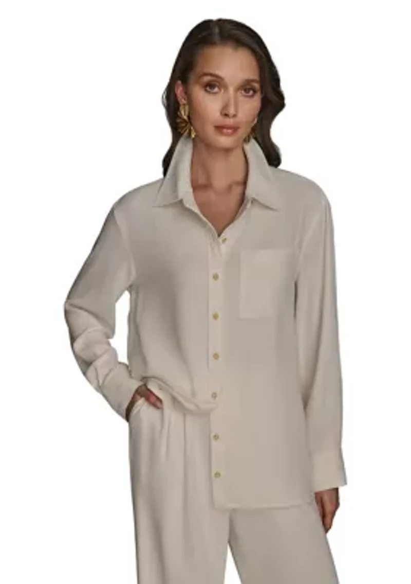 Women's Stripe Collared Button Down Blouse