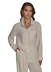 Women's Stripe Collared Button Down Blouse
