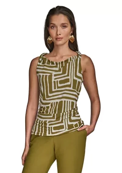 Women's Printed Twist Front Cowl Neck Top