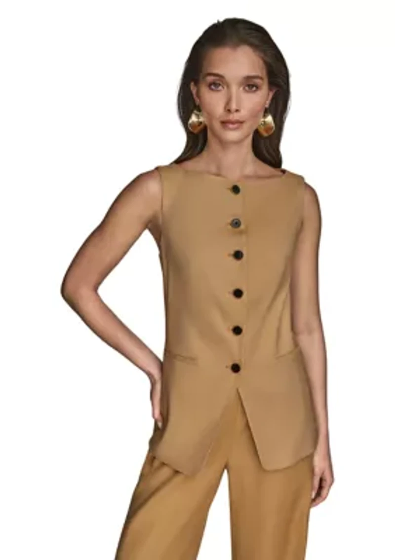 Women's Linen Button Front Vest