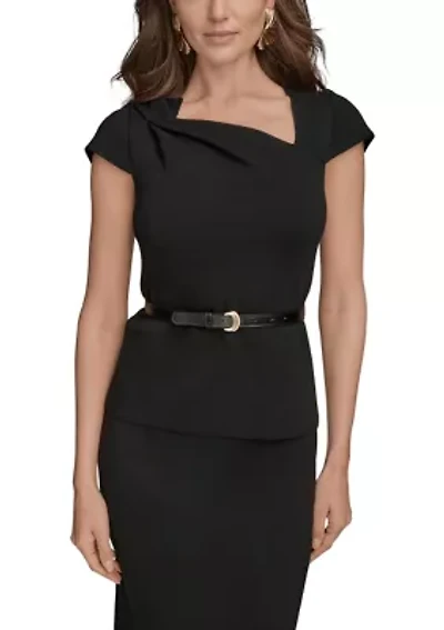 Women's Asymmetric Short Sleeve Belted Sweater
