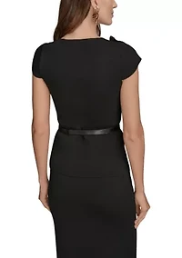 Women's Asymmetric Short Sleeve Belted Sweater