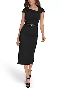 Women's Asymmetric Short Sleeve Belted Sweater