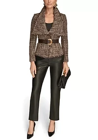 Women's Tweed Wide Lapel Belted Blazer