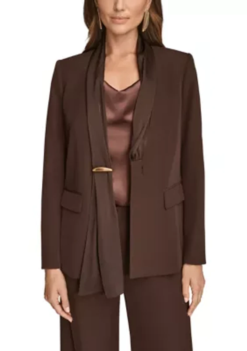 Women's Mixed Media One-Button Collarless Jacket