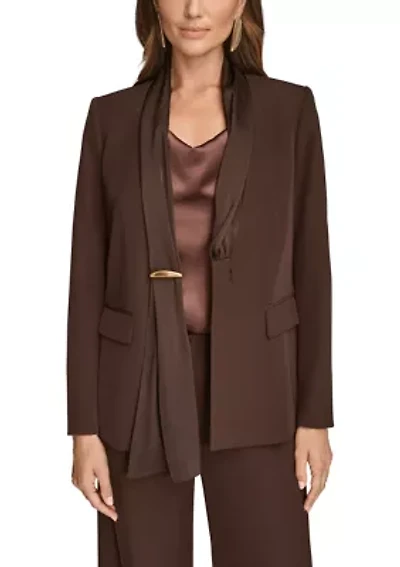 Women's Mixed Media One-Button Collarless Jacket
