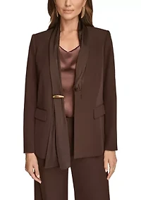 Women's Mixed Media One-Button Collarless Jacket