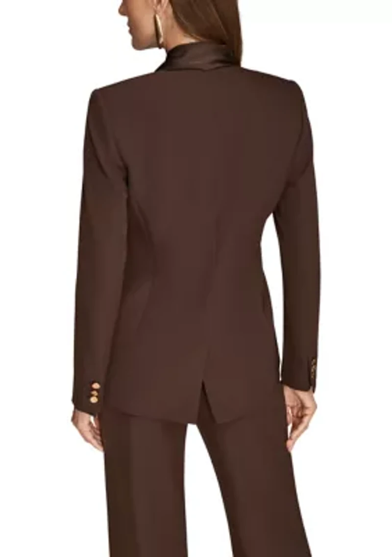 Women's Mixed Media One-Button Collarless Jacket