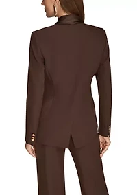 Women's Mixed Media One-Button Collarless Jacket