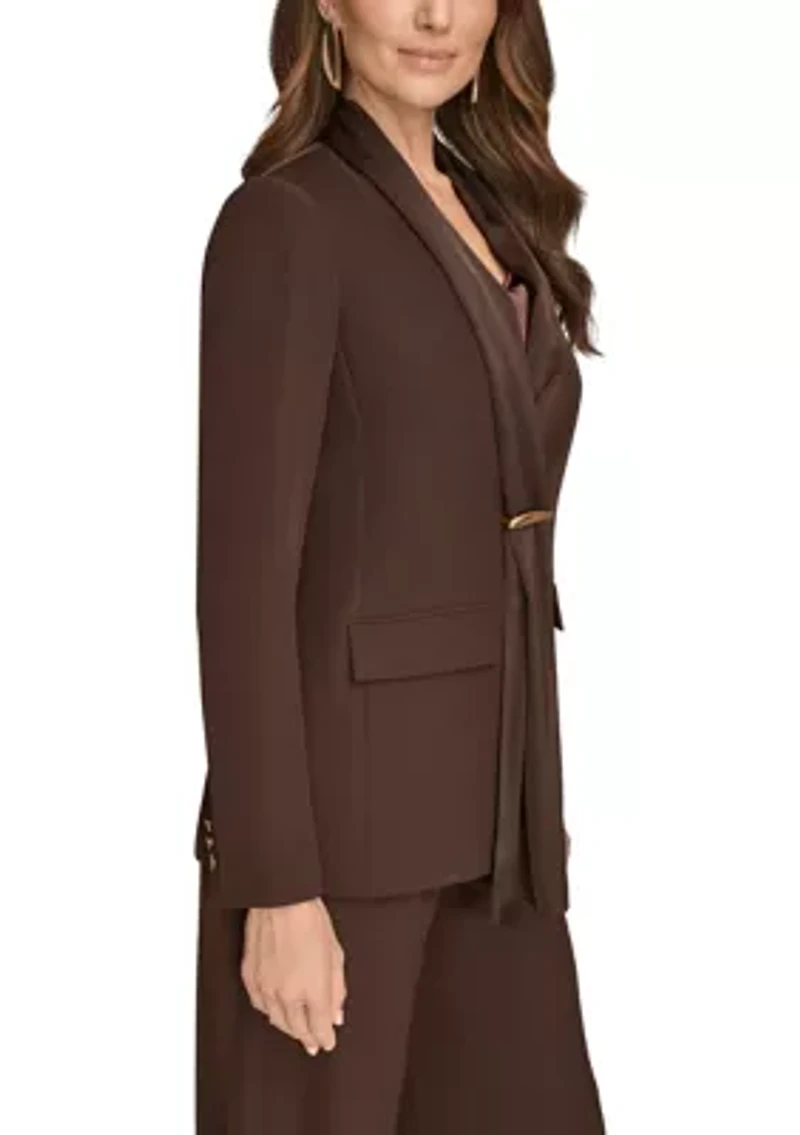 Women's Mixed Media One-Button Collarless Jacket