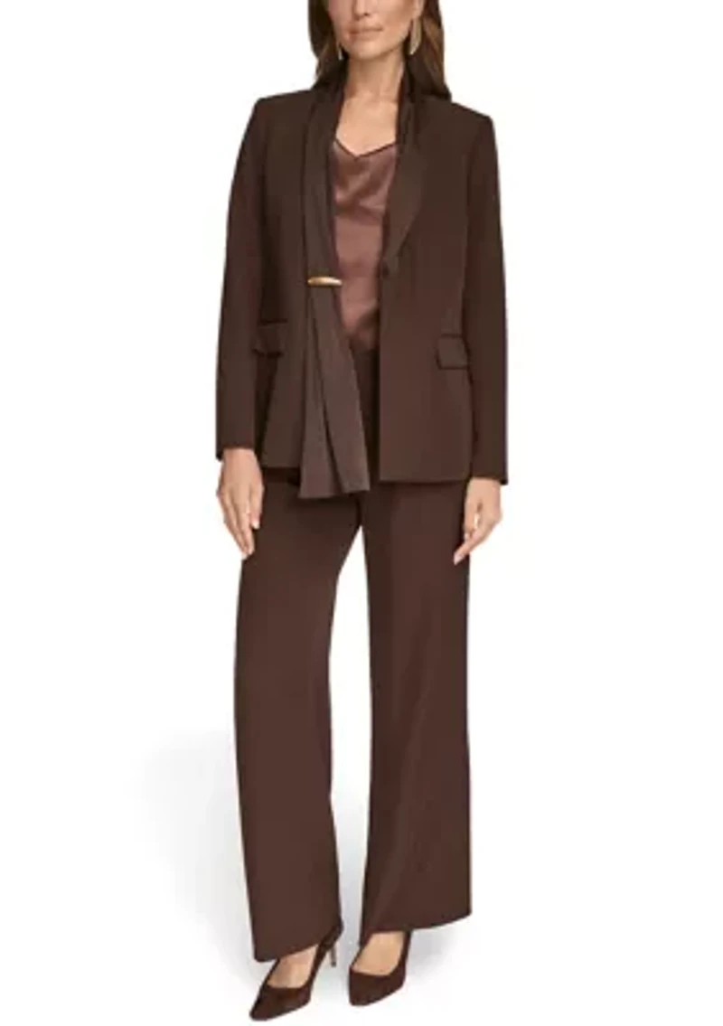 Women's Mixed Media One-Button Collarless Jacket