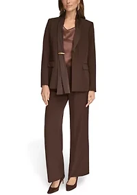 Women's Mixed Media One-Button Collarless Jacket