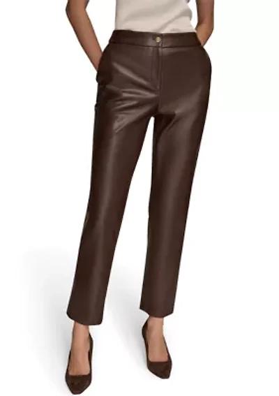 Women's Vegan Leather Slim Leg Ankle-Length Pants
