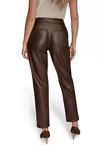 Women's Vegan Leather Slim Leg Ankle-Length Pants