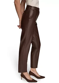 Women's Vegan Leather Slim Leg Ankle-Length Pants