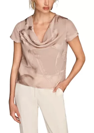 Women's Burnout Cap Sleeve Cowl Neck Top
