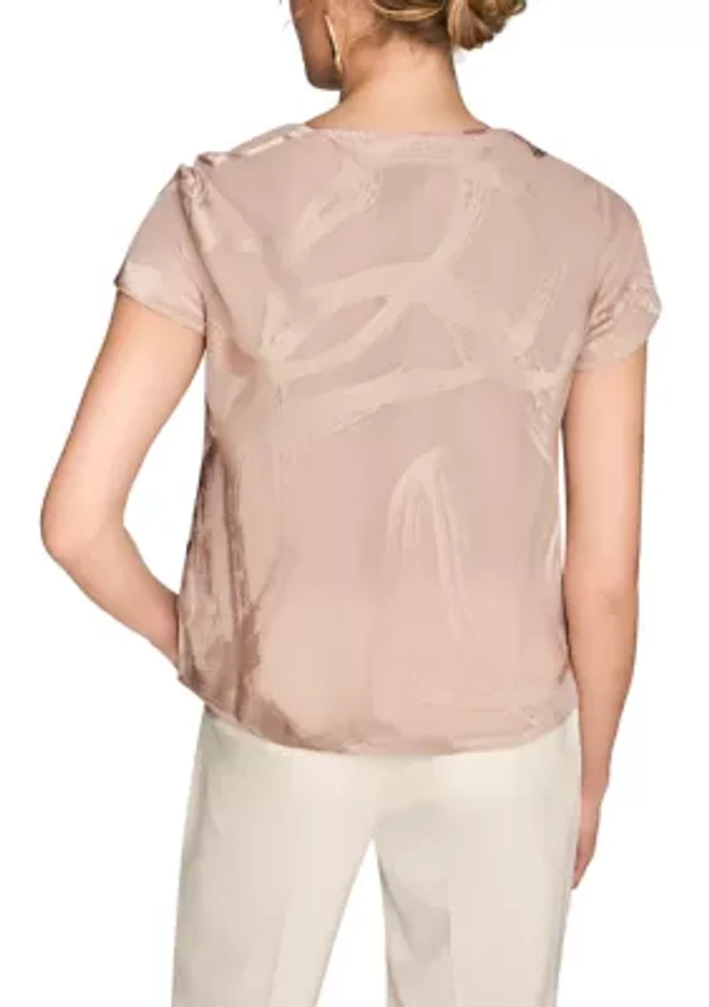 Women's Burnout Cap Sleeve Cowl Neck Top