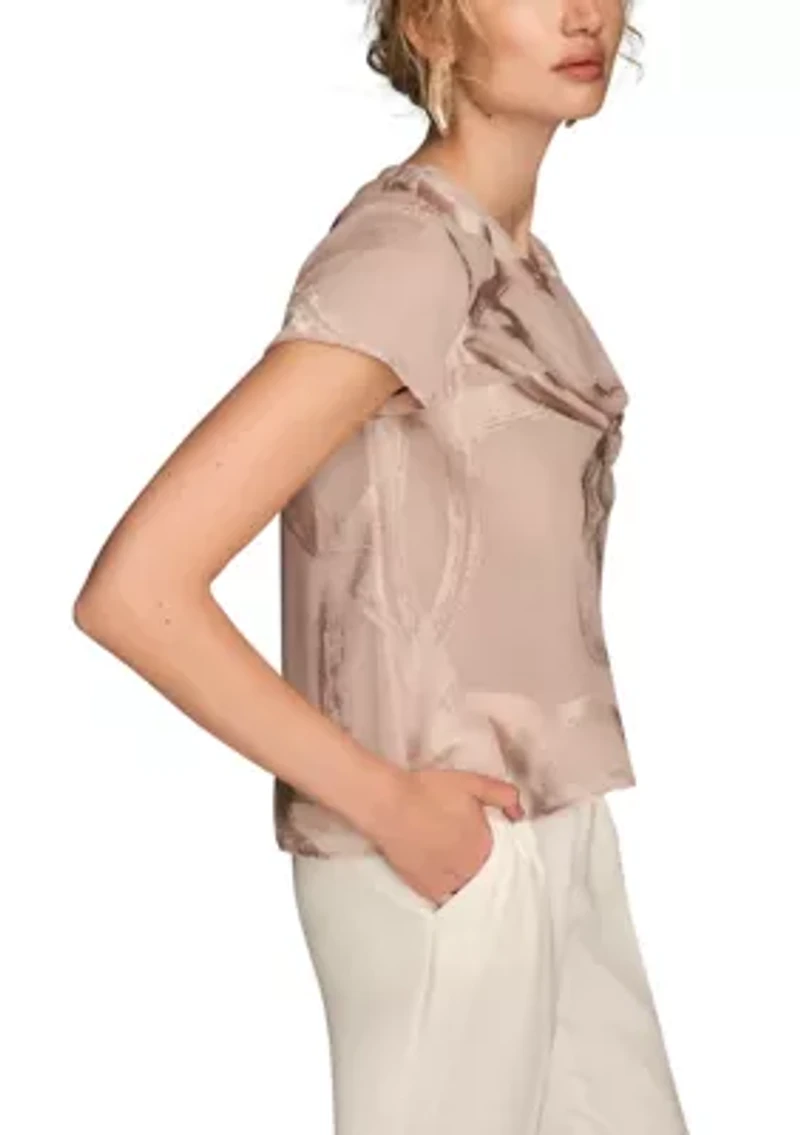 Women's Burnout Cap Sleeve Cowl Neck Top