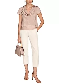 Women's Burnout Cap Sleeve Cowl Neck Top