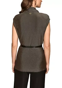 Women's Novelty Belted Mock Neck Top