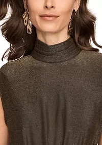 Women's Novelty Belted Mock Neck Top