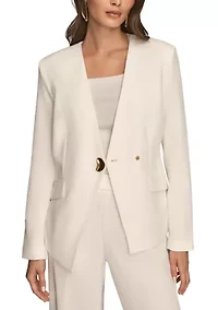 Women's Collarless Jacket with Button Detail