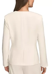 Women's Collarless Jacket with Button Detail