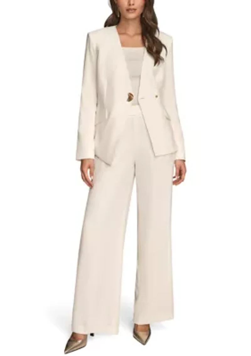 Women's Collarless Jacket with Button Detail