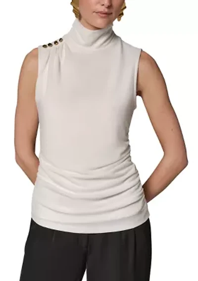 Women's Mock Neck Sleeveless Button Shoulder Top