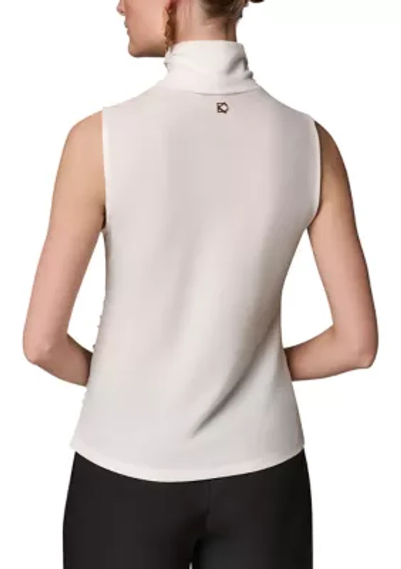Women's Mock Neck Sleeveless Button Shoulder Top