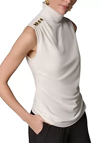 Women's Mock Neck Sleeveless Button Shoulder Top