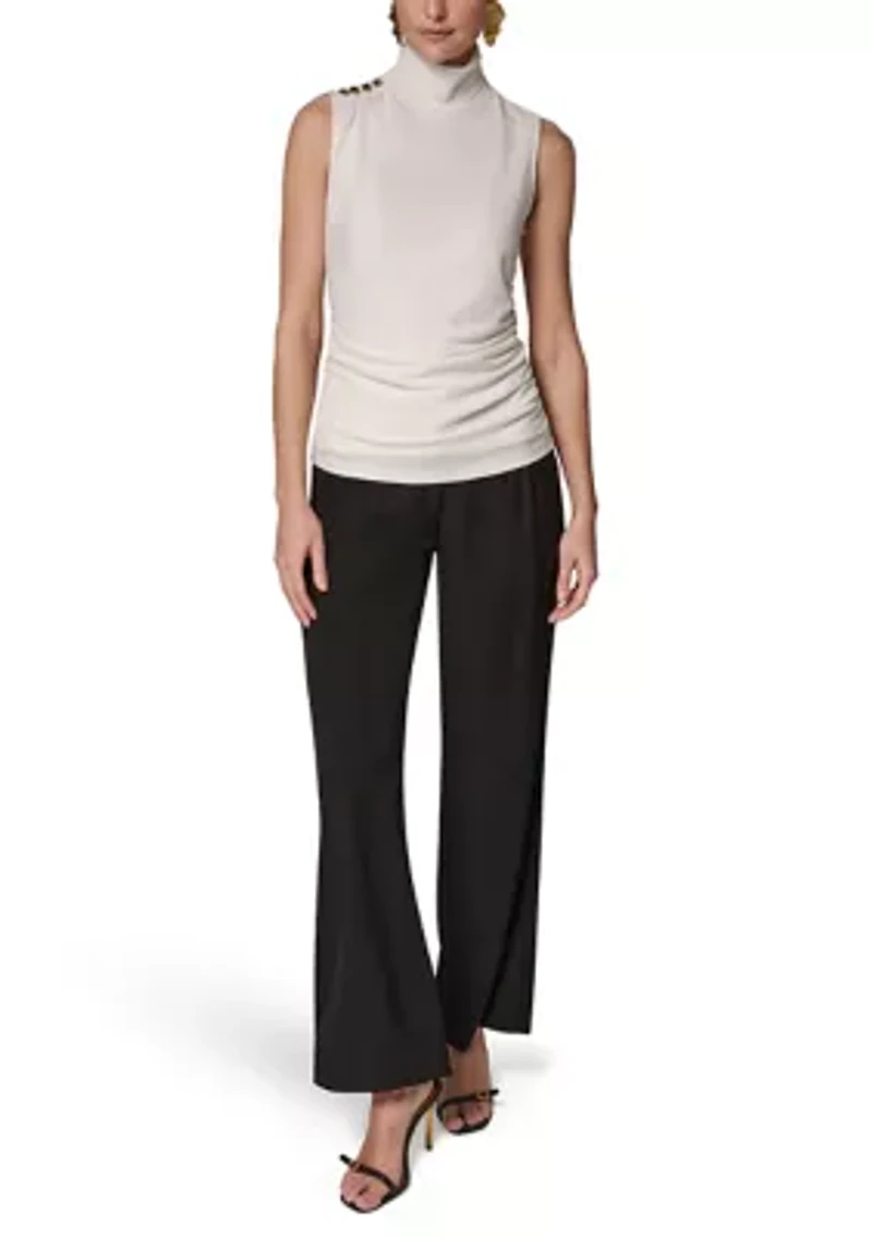 Women's Mock Neck Sleeveless Button Shoulder Top