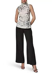 Women's Sleeveless Button Shoulder Mock Neck Blouse