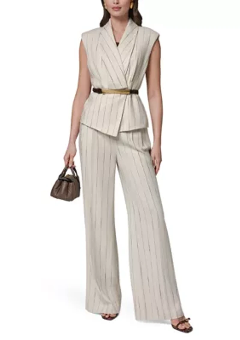 Women's Belted Strap Linen Shawl Collar Vest