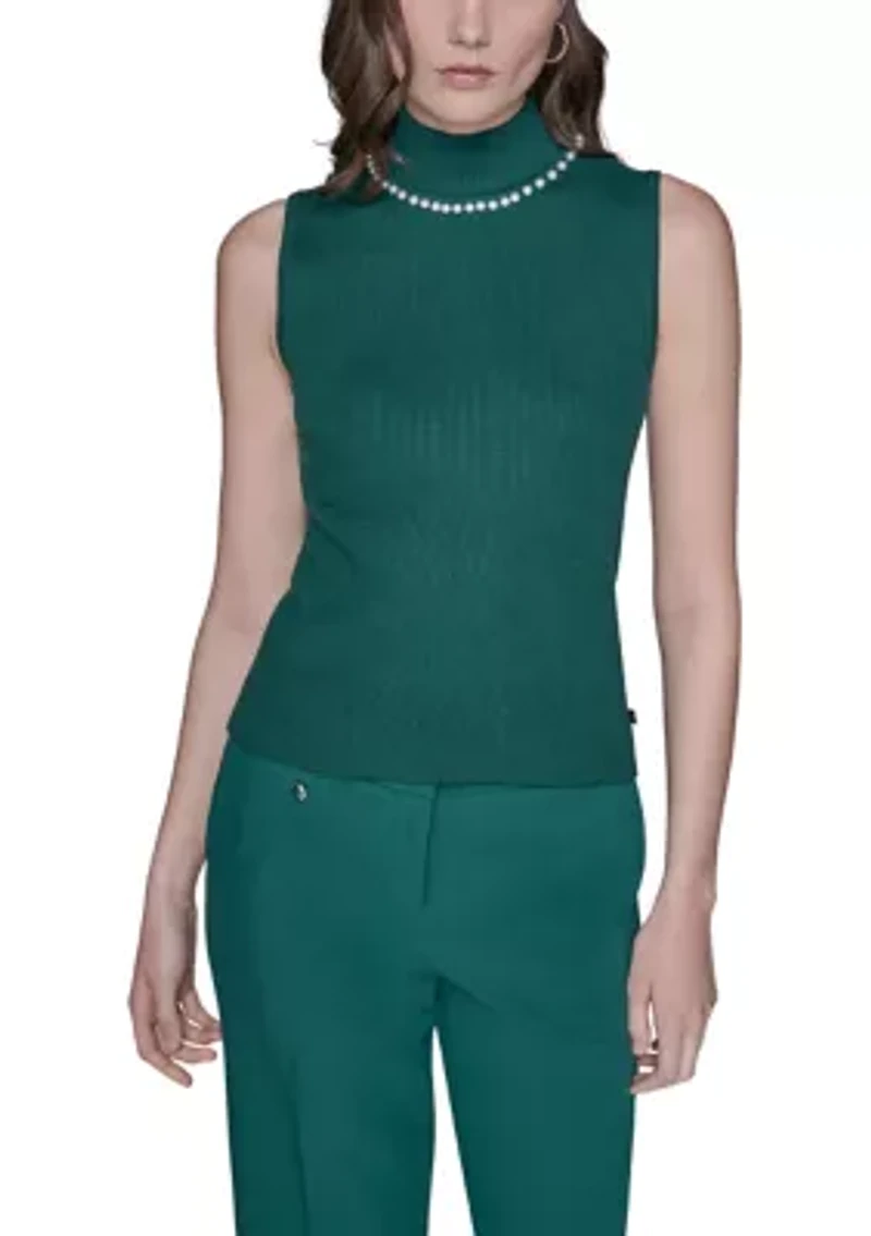 Women's Sleeveless Sweater with Pearl Detail