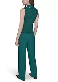 Women's Sleeveless Sweater with Pearl Detail
