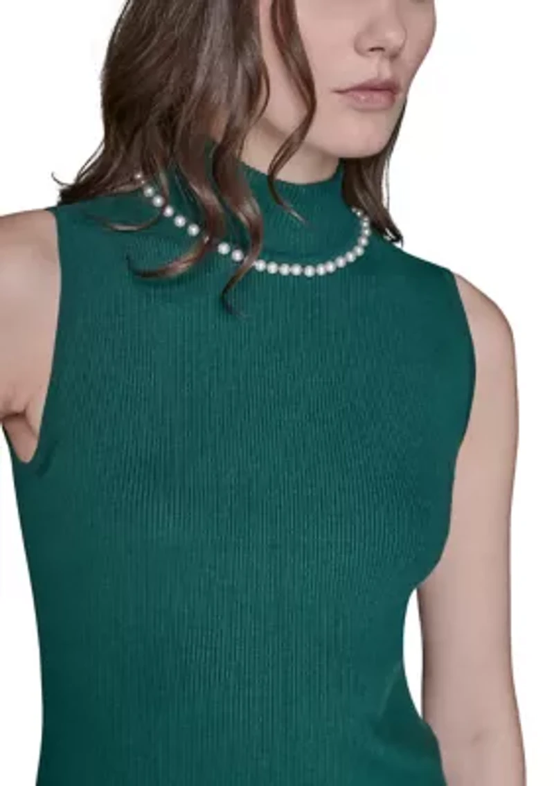 Women's Sleeveless Sweater with Pearl Detail