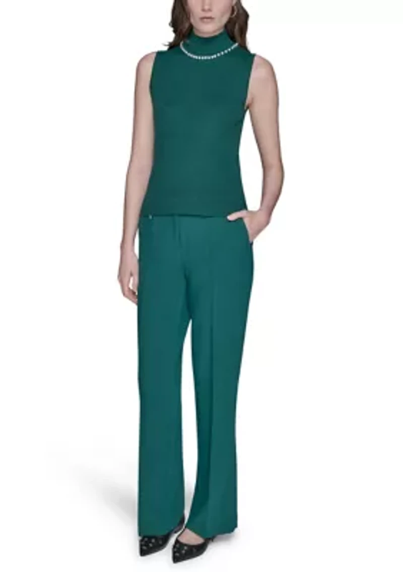 Women's Sleeveless Sweater with Pearl Detail
