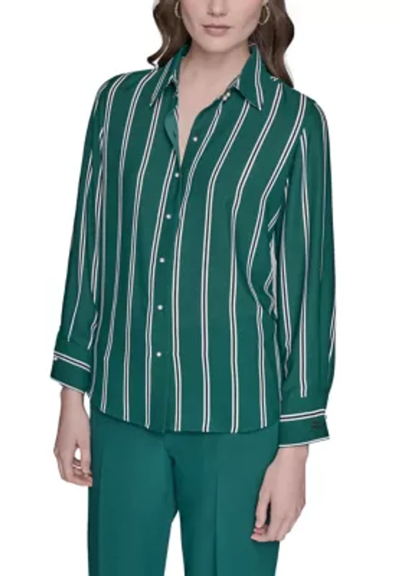 Women's Striped Pearl Button Front Blouse