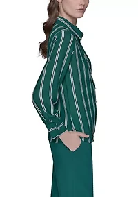Women's Striped Pearl Button Front Blouse