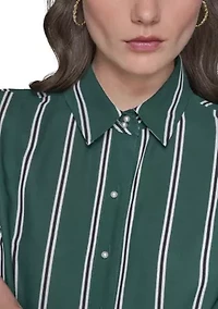 Women's Striped Pearl Button Front Blouse