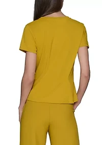 Women's Short Sleeve Pleated Knit Top